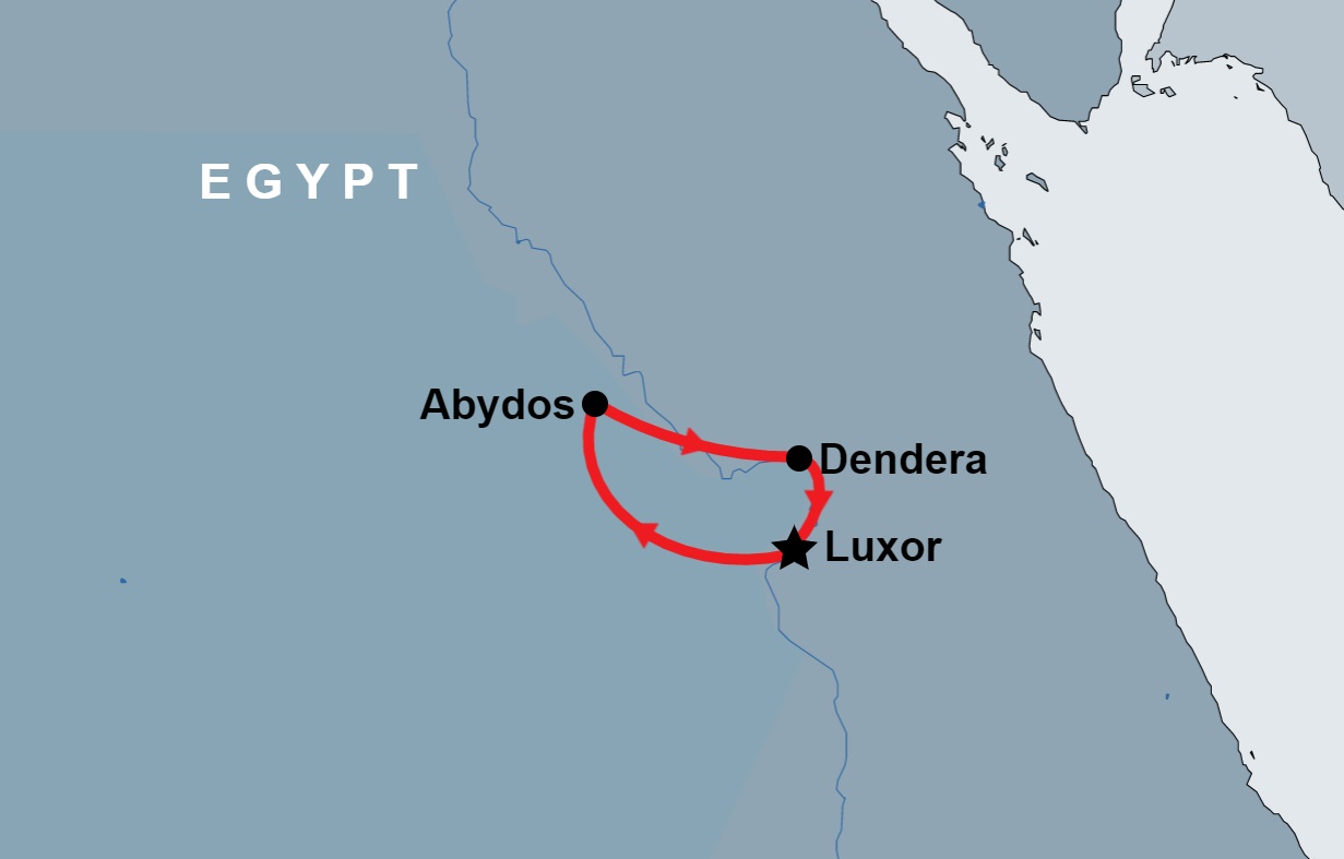 2 Day Luxor, Dendera and Abydos map 2 Day Luxor, Dendera and Abydos map